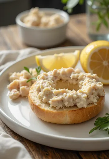 بيجل بكريمة التونة والجبن الكريمي، مزين بالبقدونس الطازج