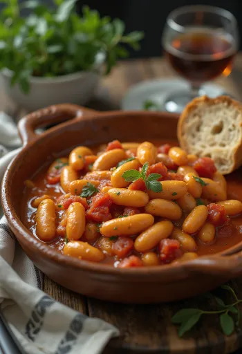 جيغانتس بلاكي بصلصة الطماطم، مقدمة مع البقدونس وخبز طازج