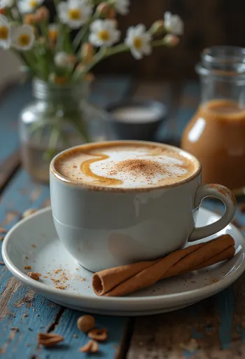 شاي لاتيه بالكراميل مقدم في كوب