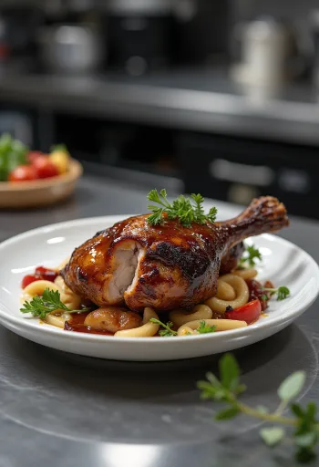 فخذ إوز مدخن بصلصة الباربيكيو مقدم للتقديم