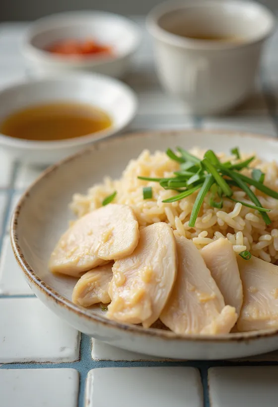 أرز الدجاج الهايناني جاهز للتقديم