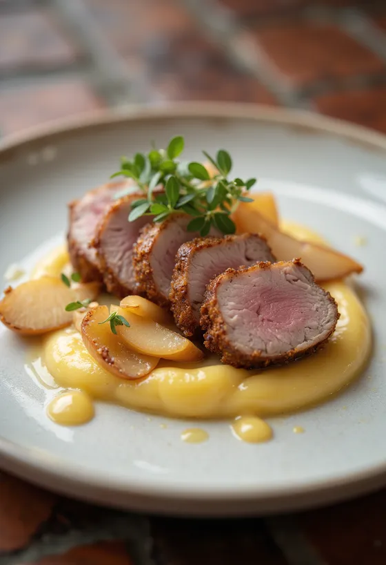 صدر بط مشوي مقدم مع هريس التفاح