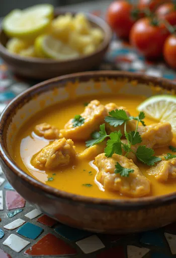 دجاج ماسور تينجا مع تفاح الفيل، مقدم مع الكزبرة الطازجة