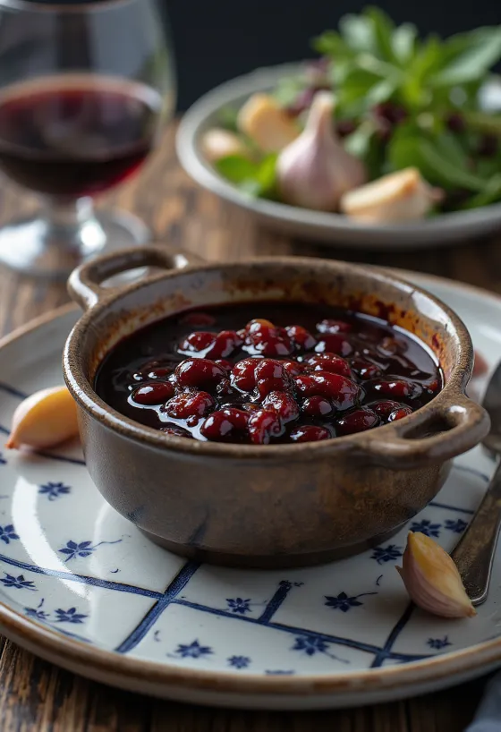 صلصة العسل والثوم وعصير العنب مقدمة في طبق