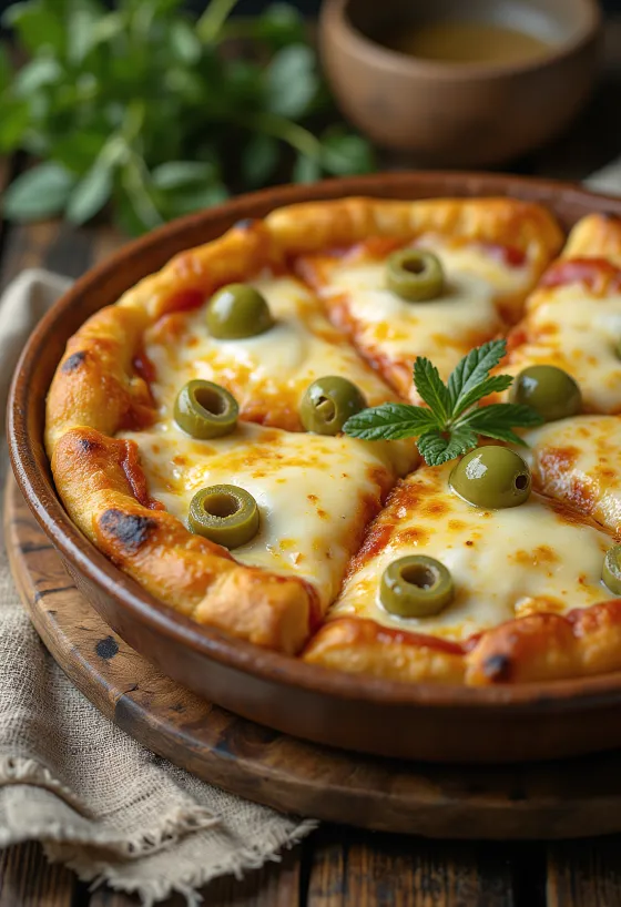 بيتزا أرجنتينا بعجينة سميكة، موزاريلا وصوص طماطم