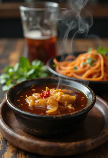 صلصة السمك بالكراميل مقدمة بجانب السمك المقلي