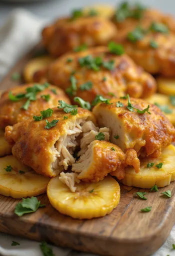 أكاراجي بالدجاج، مزين بكرات التابيوكا والموز المقلي والكزبرة