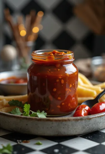 صلصة الباربكيو بالفلفل الحار المدخن في طبق تقديم