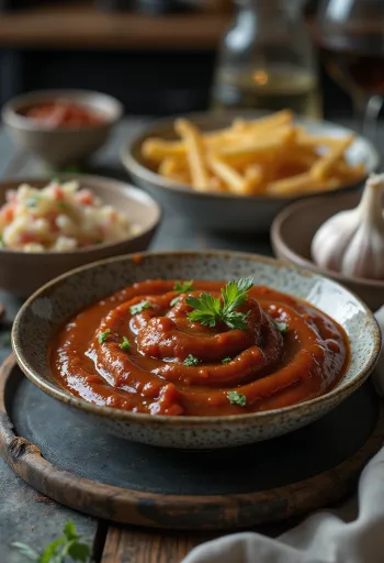 صلصة الباربكيو بالثوم المدخن في طبق تقديم