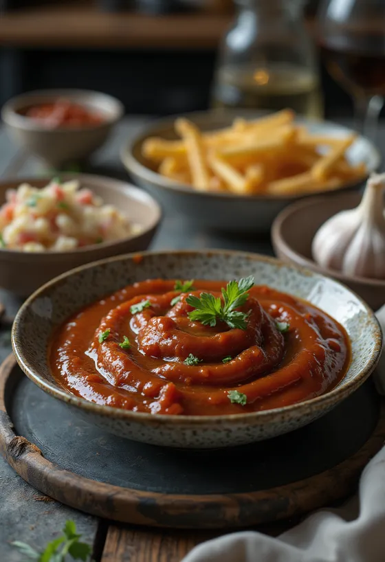 صلصة الباربكيو بالثوم المدخن في طبق تقديم