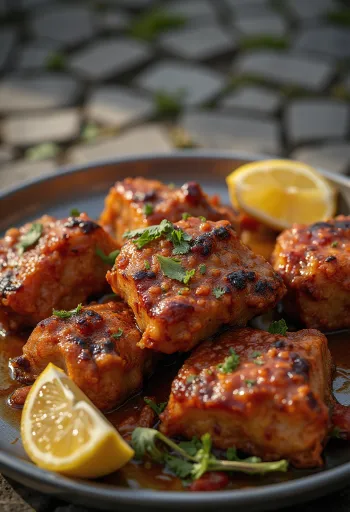 تندوري الماعز مقدم مع خبز النان والكزبرة الطازجة.