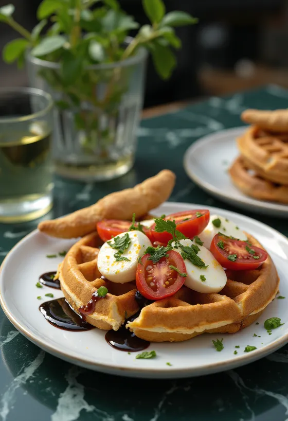 وافل كابريزي بالطماطم والموزاريلا والريحان