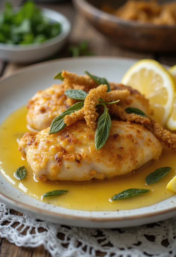 دجاج بالميرمية بجلد مقرمش ومقدم مع أعشاب طازجة