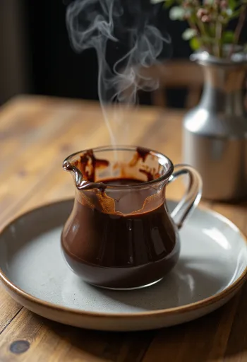 صلصة الشوكولاتة المتبلة مقدمة بجانب الحلويات