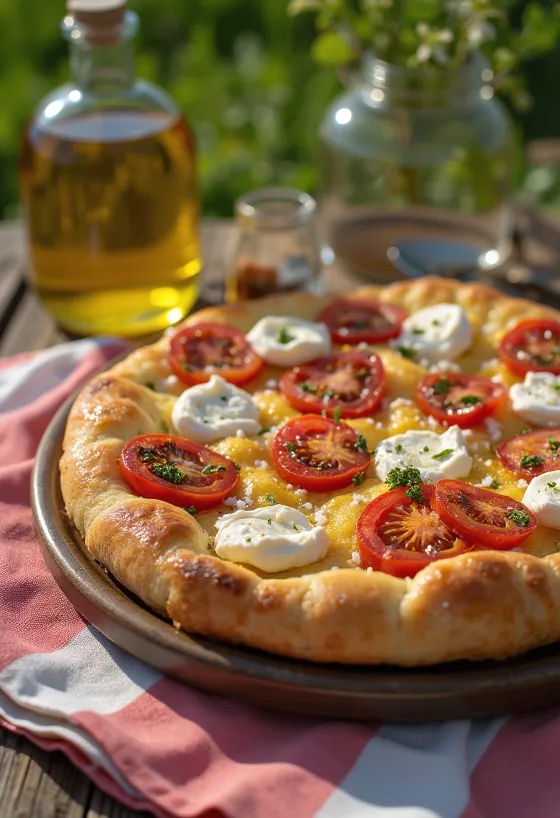 فوكاشيا الطماطم المشوية والريكوتا مقدمة للأكل