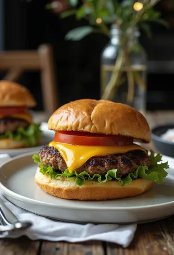 برجر لحم البط مع جبن وخضروات