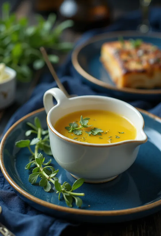 صلصة الزبدة بالعسل والطرخون مقدمة في طبق