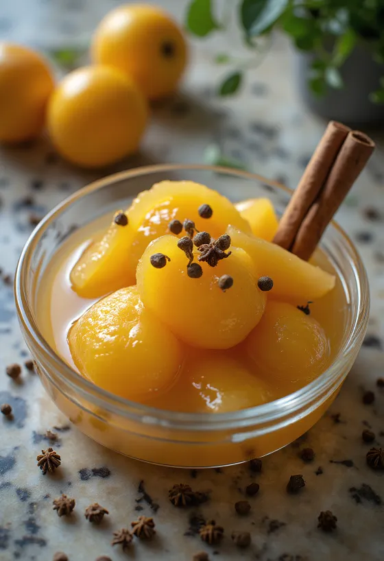 كومبوت السفرجل منكه بالقرفة والقرنفل