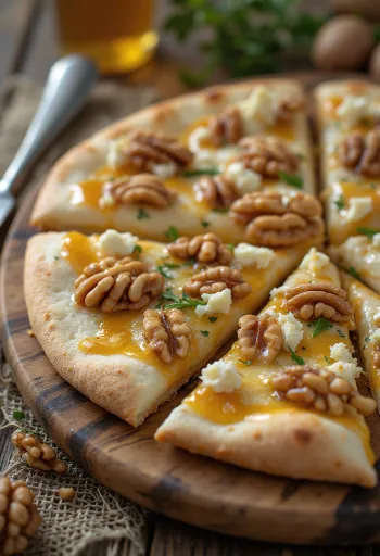 بيتزا بالجوز مع جوز وجبن جورجونزولا
