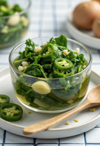 سبانخ مخللة حارة بالخل في برطمان