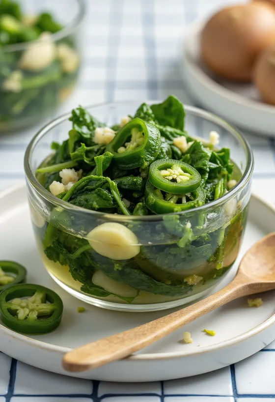 سبانخ مخللة حارة بالخل في برطمان