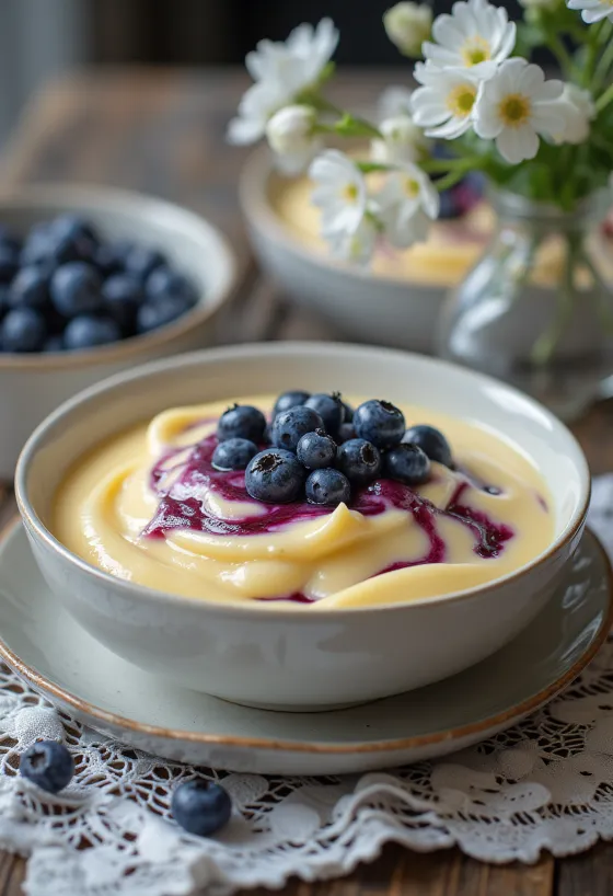 صلصة الفانيليا بالتوت جاهزة للتقديم