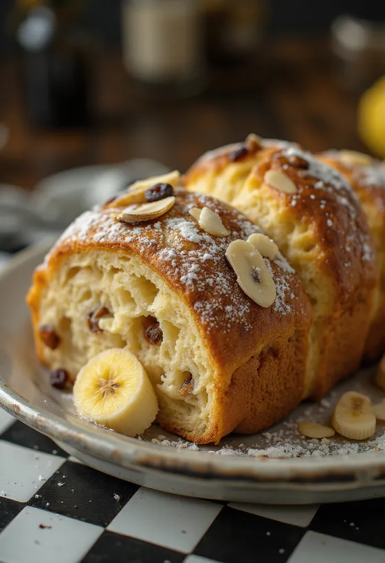 شتولين الموز والفانيليا مقطع، مرشوش بالسكر البودرة