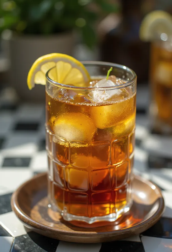 شاي مثلج بالنعناع مع شرائح الليمون وأوراق النعناع في كوب