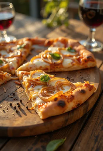 بيتزا بالبصل مع بصل مكرمل وجبن