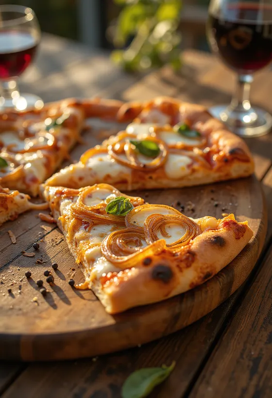 بيتزا بالبصل مع بصل مكرمل وجبن